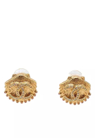 CHANEL 二手香奈兒雙C鍍金水鑽貝殼夾式耳環