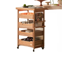 Zk Solid Wood Trolley Storage Rack Sofa Side Table Movable Dining Car Study Kitchen Storage Rack