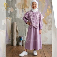 LANGITJUA - Gamis Anak Kayla Motif Batik Ungu Lengan Panjang Usia 5-12 tahun | Maxi Dress Baju Batik
