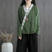 2021 Woman Traditional Chinese Clothing Top Retro Cotton Hanfu Top Women Tops Elegant Oriental Tang Suit Chinese Blouse 11546