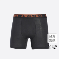 【Anden Hud】男款_吸濕排汗機能系列．緹花長版平口內褲(黑-橘山形緊帶)