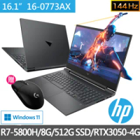 【HP獨家無線電競滑鼠組】光影V16 Victus 16-e0773AX 16吋電競筆電(R7-5800H/8G/512G SSD/RTX 3050 4G/W10)