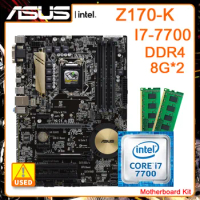 LGA 1151 Motherboard kit ASUS Z170-K Motherboard kit Core i7-7700 cpu +2*DDR4 8G RAM Intel Z170 PCI-E 3.0 USB3.1M.2 ATX