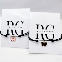 Gelang Tali Kulit Liontin Kupu - Kupu / Gelang Couple Bestie / Gelang Viral Persahabatan / Gelang An