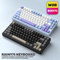 Wob Rainy75 Aluminum Wireless Mechanical Keyboard Gaming 2.4G Bluetooth Wired Keyboard RGB Hotswap Gamer Non-contact Keyboard