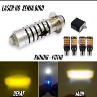 Paket Lampu H6 Laser Senja Biru dan Lampu Sein Dajjal 45 LED + Flaser Super Terang Motor