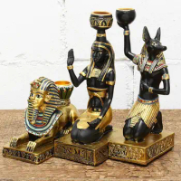 Candlestick Ornaments Decorative Home Decor Candleholder Resin Figurines Retro Ancient Egyptian Goddess Sphinx Anubis Shape Craf