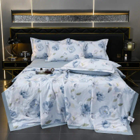 Bộ bốn chiếc chăn mùa hè bằng chất liệu Tencel có thể giặt, chăn làm mát bằng lụa lạnh, chăn làm mát
