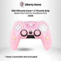 IINE Meow Pact Pink Protective Silicone Case + 2 Analog Caps for Controller Stik Stick PS5 Dualsense