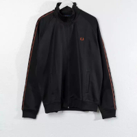 Fred Perry Jaket FRED PERRY BAND TAPE SHOULDER BURGUNDY BLACK ZIP TRACK JACKET 100% ORIGINAL