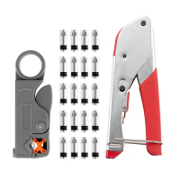 Network Cable Tool Set Crimping Pliers Set Coaxial Cable Press Pliers Rotary Adjustable Wire Stripper with 20pcs F-connector