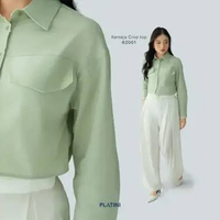 Platini Baju Kemeja Crop Top Lengan Panjang Wanita Katun 62001 XL Willow Green