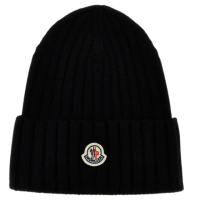 【MONCLER】品牌LOGO 羊毛毛帽-黑色(ONE SIZE)