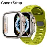 Case+Strap for Apple Watch Change To Ultra 49mm Silicone Sport Band 45mm 41mm 44mm 40mm Protection Cover Iwatch Series 8 7 6 SE