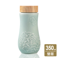 乾唐軒活瓷 | 盛世牡丹隨身杯 / 大 / 雙層 / 仿木紋蓋 / 2色 350ml-薄荷綠