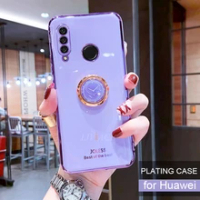 ผู้ถือแหวนซิลิโคนโทรศัพท์กรณีสำหรับ Huawei Y6 Y7 Y9 Prime 2019 2018 Nova 5T 3 3i Nova5t หรูหราชุบ Shinny นุ่มปกหลัง