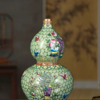 Zhongjia Kiln Jingdezhen Ceramic Vase Double-Gourd Vase New Chinese Enamel Small Porcelain Living Room