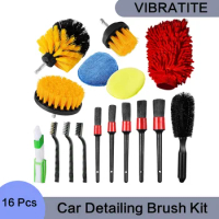 Car Detailing Brush Kit 16 Pcs with Car Wheel Tire Cleaning Brushes Effectively for Cleaning Wheels Rims Spokes Exhaust Tips