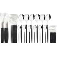 Mirror 5/6/30Pcs Black Silver Tableware Set Stainless Steel Cutlery Kitchen Dinnerware Set Western Knife Fork Spoon Flatware Set