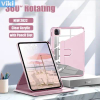 360° Rotating Kickstand Case for Huawei Honor Pad V8 Pro12.1 2022 Flip PU Leather Clear Cover for Honor Pad 8 Matepad Pro 12.6