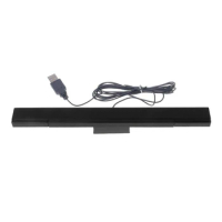USB Wired Sensor Bar for WII Replacement Infrared IR Ray Motion Sensor Signal Receiver for Wii System with Stand-Black