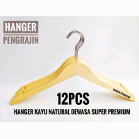 Dijual_HANGER KAYU PREMIUM BAJU DEWASA NATURAL 1 LUSIN - -, -
