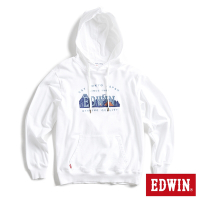 EDWIN 露營系列 富士山刺繡LOGO連帽長袖T恤-男-米白色