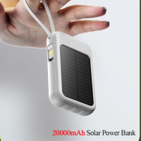 20000mAh Solar Power Bank for iPhone 13 12 Samsung Xiaomi Huawei Portable External Battery Pack Powerbank with 4 Cable LED Light