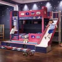 Children bunk car modeling bunk bed high and low bed boy and mother solid wood space furniture combination bed.
