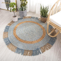 地毯 房間地毯 客廳地毯 床邊地毯 臥室地毯 印度手工編織黃麻圓形地毯 民宿裝飾流蘇圓地毯