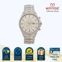 Mirage Jam Tangan Pria Analog 8787 M Silver Original Stainless Plat Putih