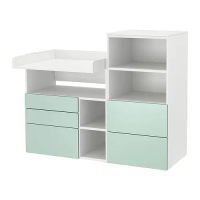 SMÅSTAD/PLATSA 嬰兒尿布更換桌, 白色 淺綠色/附書櫃, 150x79x123 公分