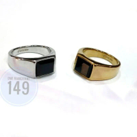 Cincin Titanium Batu Black onyx simple kotak Ring stainless steel pria wanita EG289
