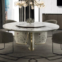 Light luxury dining table and chair combination of natural marble multi-functional dining table high-grade turntable table