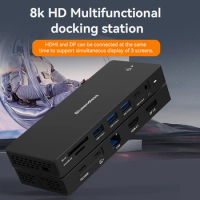8K USB C Laptop Docking Station 12in1 MST DP1.6 HDMI2.1 USB 3.0 RJ45 PD 4K 120Hz 2K 144Hz Hub for Macbook HP DELL Surface Lenovo