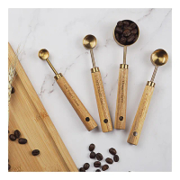 【ANTIAN】四件組 不銹鋼咖啡豆木柄刻度量勺 奶茶粉咖啡粉量勺 調味烘焙定定量勺