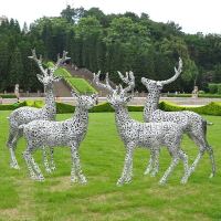 不銹鋼動物鹿雕塑金屬絲鏤空戶外鐵藝抽象梅花鹿擺件景觀園林裝飾
