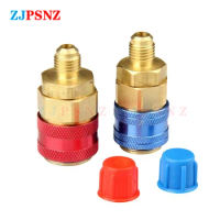 Auto Car Quick Coupler Connector Freon R134A H/L Brass Adapters Air Conditioning Refrigerant Adjustable AC Manifold Gauge 1 Pair