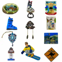 Austria Fridge Magnets Ischgl Ski Resort Linvasat Wooden Cuckoo Clock Travel Memorial Magnetic Refrigerator Stickers Gift