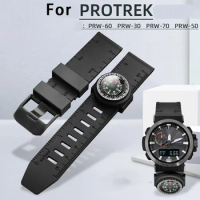 Silicone watch belt for CASIO PROTREK outdoor watch accessories prw-60 /prw-70 / prw-50 / 30yt men's wristband with compass 23mm