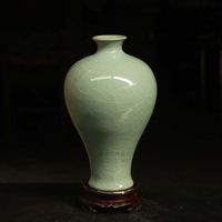 陶瓷器實惠青瓷哥窯 家居梅瓶 藝術裝飾品玄關 博古架擺件花瓶1入