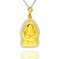 【喜緣玉品】618限定★天然和闐玉觀音金箔項鍊(鋼墜)