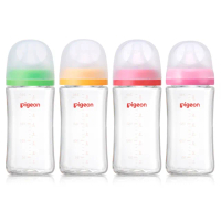 【Pigeon 貝親】第三代玻璃奶瓶240mlx4(瓶身x4+奶嘴x4+蓋x4+栓x4)