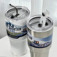 Outdoor Mountain Cup 900ml Ice Cup Insulated Stainless Steel Ice Cup with Straw for Hot Drinks Capacity Tumbler for Office