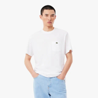【LACOSTE】男裝-胸前口袋棉質短袖T恤(白色)