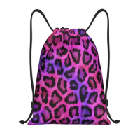 Custom Pink Leopard Print Drawstring Bag for Shopping Yoga Backpacks Men Women Panther Sports Gym Sackpack