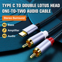 Type C To RCA Audio Cable 2 RCA Aux Cord Converter USB C Audio Line Speaker Amplifier Audio Power Amplifier Braided Cable