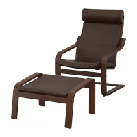 POÄNG 扶手椅及腳凳, 棕色/glose 深棕色