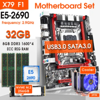 X79F1 3.0 Motherboard Set E5 2690 CPU 4 x 8GB = 32GB 1600Mhz DDR3 ECC REC COOLER Kit SATA3.0 USB3.0 and 256GB NVMe M.2 SSD