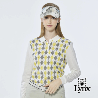 Lynx Golf 女款純棉雙絲光經典英倫菱格紋路Lynx繡花長袖POLO衫/高爾夫球衫(黃色)